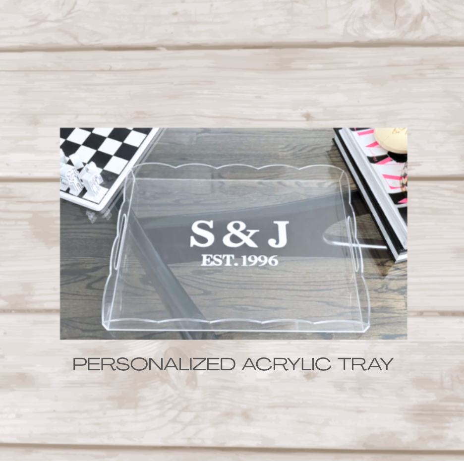 Personalized 12" x 16" clear scalloped edge acrylic tray