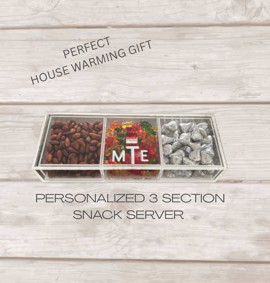 Personalized 3 section clear acrylic serving tray, sold with the candy , sections are removable