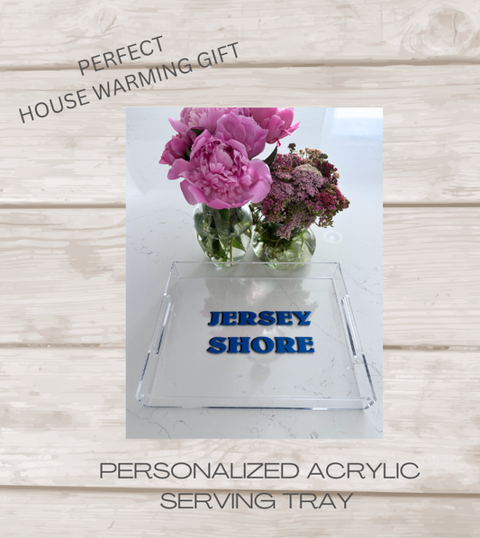 Personalized Acrylic Tray & Stemless Wine Glass Set: Jersey Shore Theme