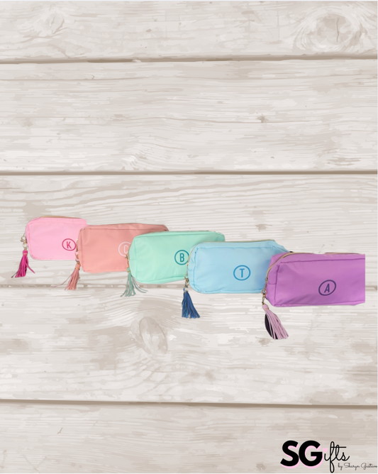 personalized nylon mint green bag with name and tassel 5" x 9" x 2"
