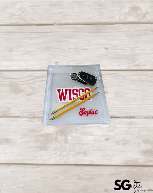 Personalized 6” x 6” acrylic thick catch all tray -WISCO & your name