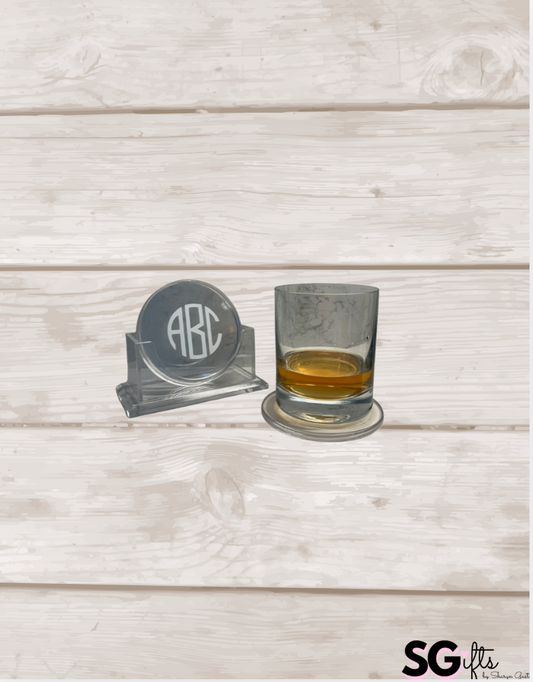 Personalized 4" clear acrylic round modern monogrammed coasters - set of 4