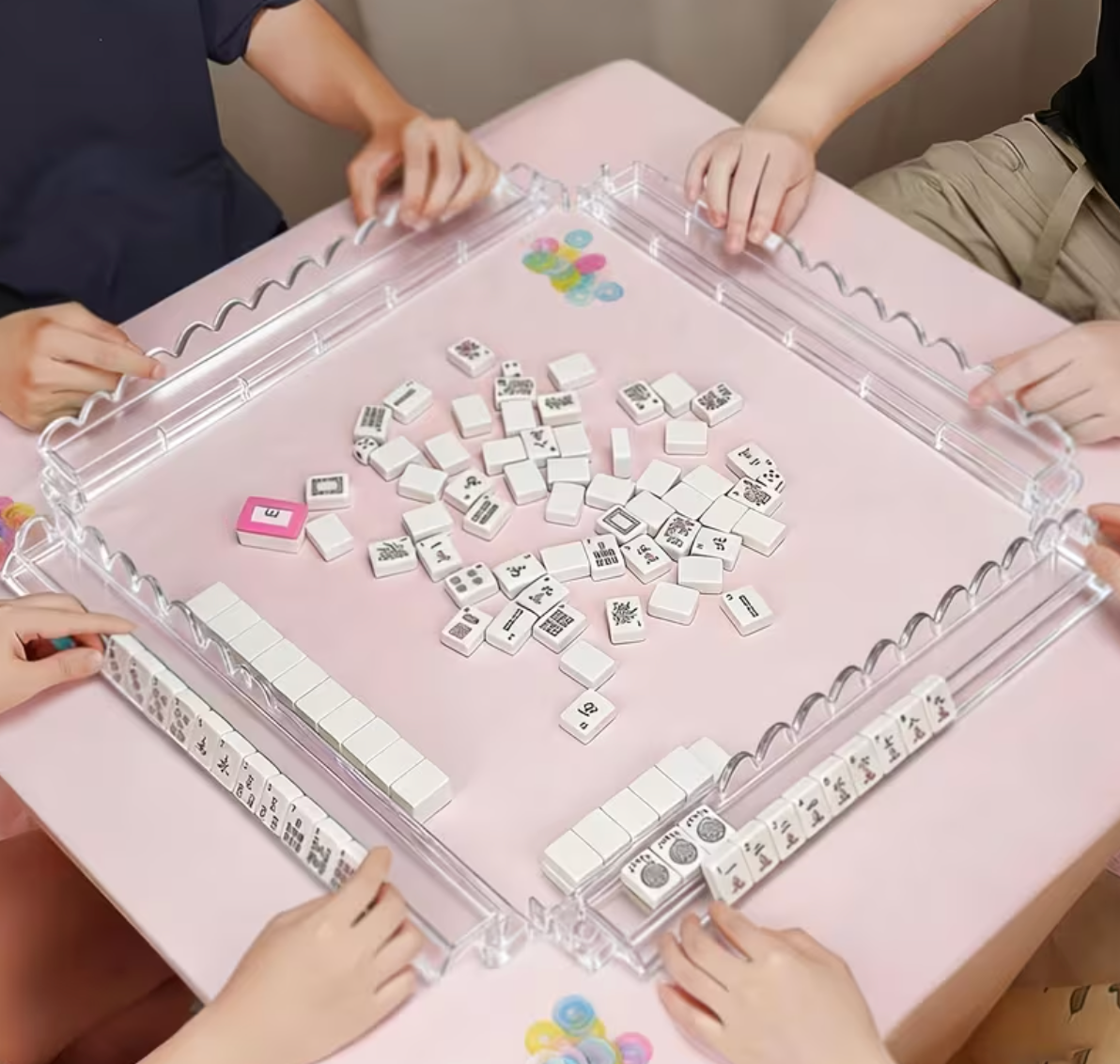 Clear acrylic 17.5" scalloped edge mahjong racks- set of 4