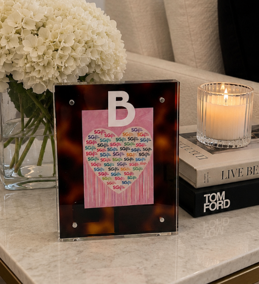 Personalized 5" x 7" tortoise acrylic magnetic frame- 1 letter monogram