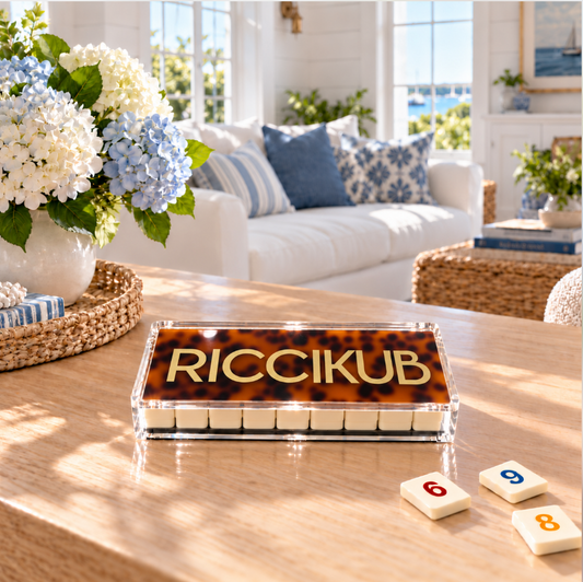 Personalized luxury acrylic rummikub set with your name or monogram - tortoise