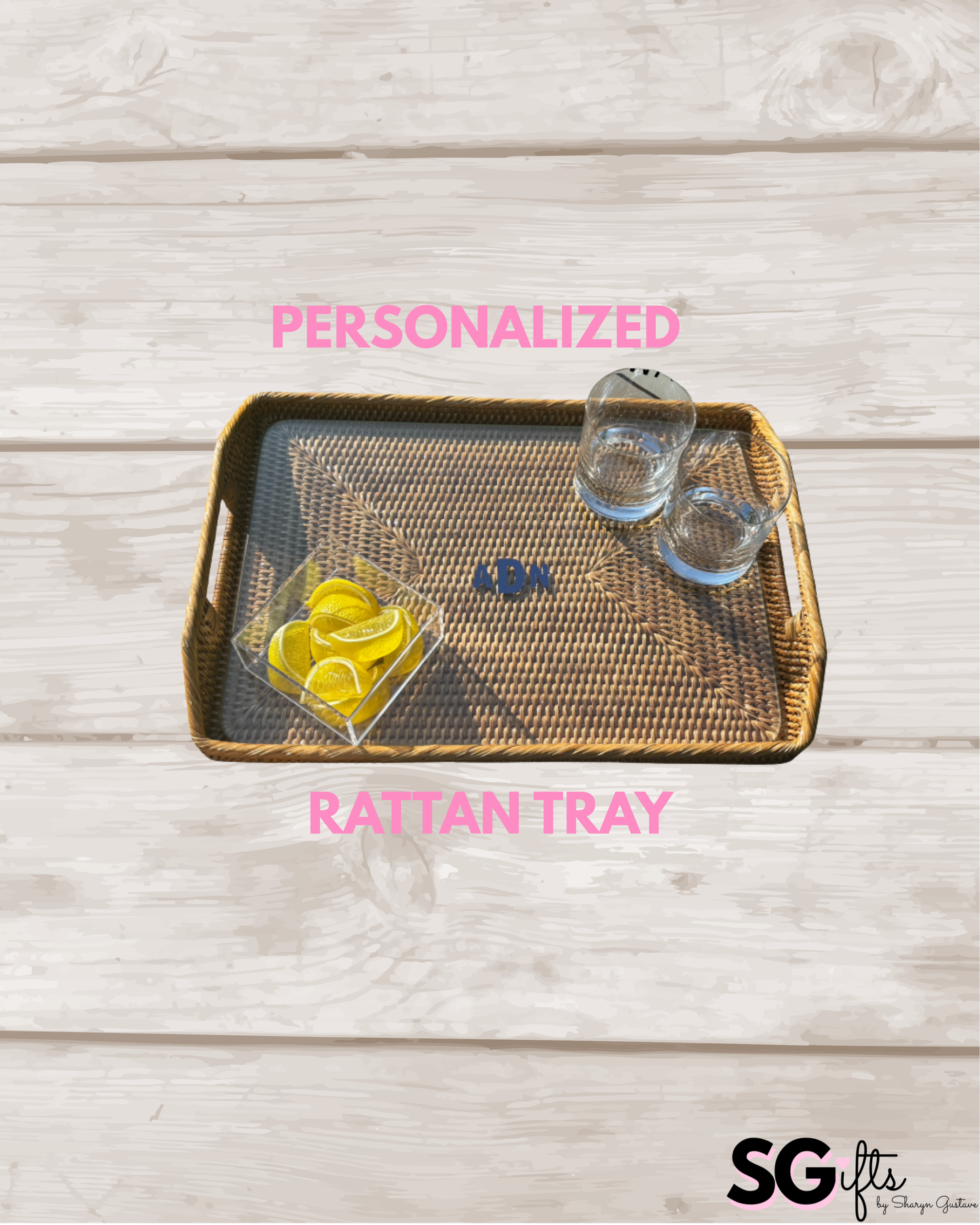 Pesonalized 17"x12"x1"  tray with glass insert