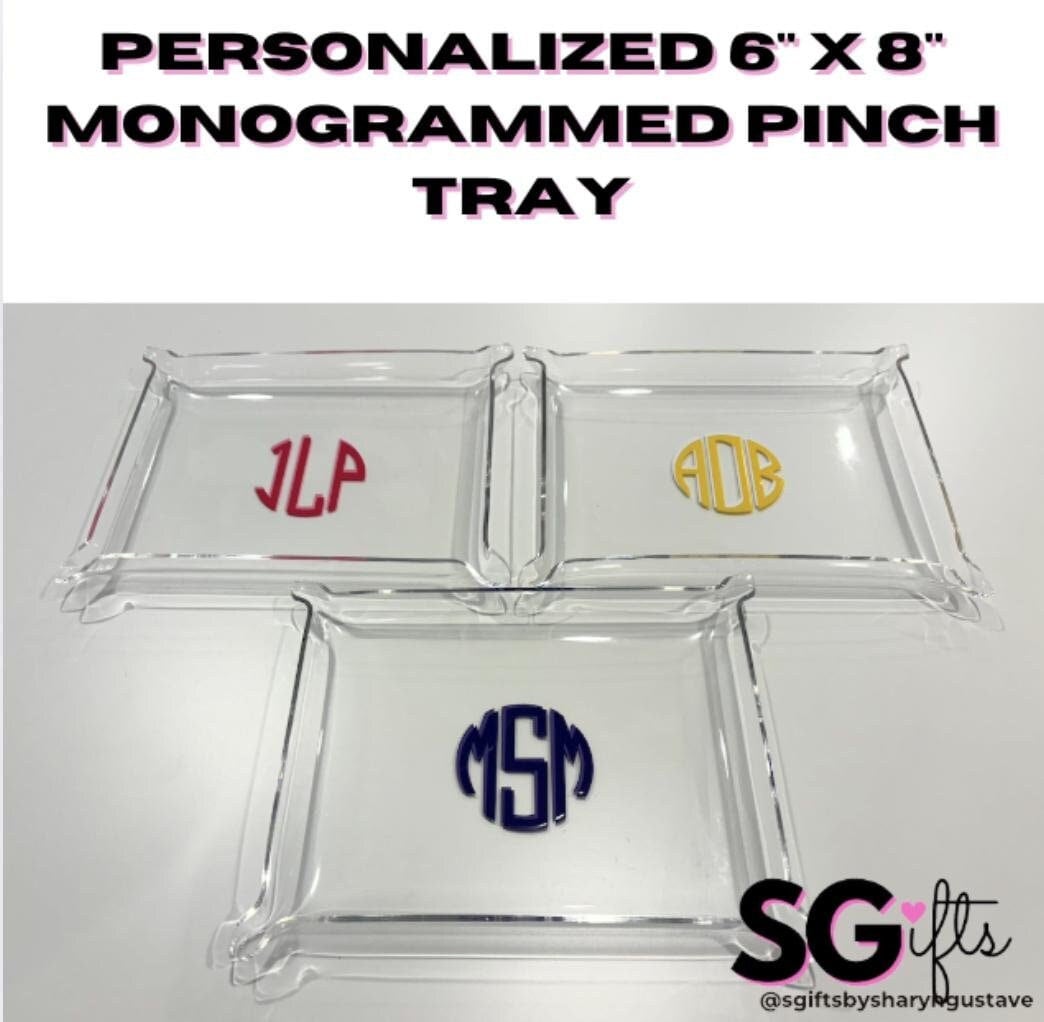 personalized classic 6" x 8" modern monogrammed clear acrylic Pinch Tray