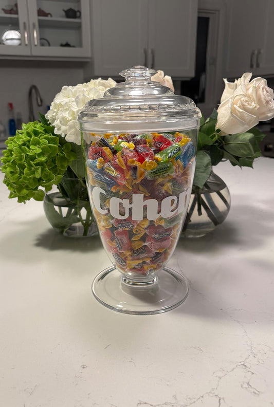 personalized 6" x 12" clear acrylic tall candy jar