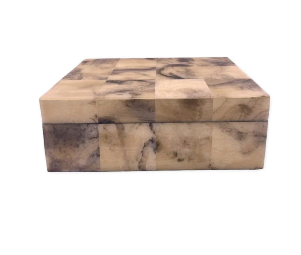 Personalized faux horn catchall box with Remotes