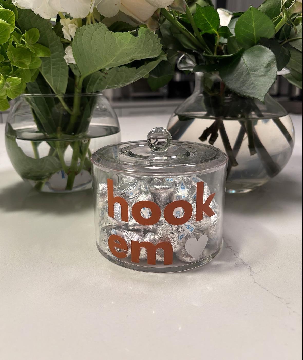 personalized clear acrylic 3" x 4"  college desk candy jar- can be made with any college