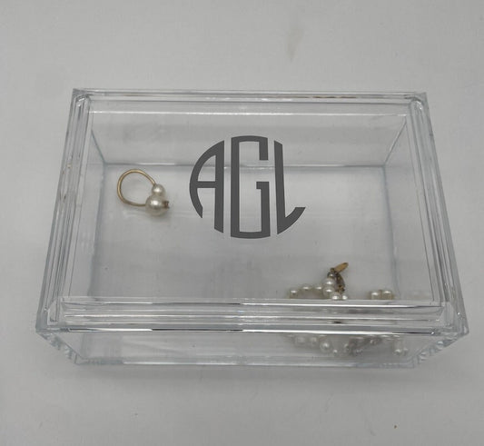 Personalized 4" x 6" clear acrylic catchall jewelry box with removable top- modern monogram
