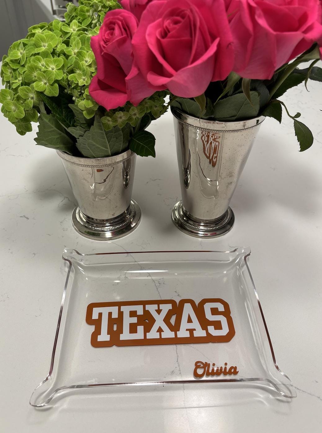 personalized classic college 6" x 8" acrylic pinch tray Texas with your name