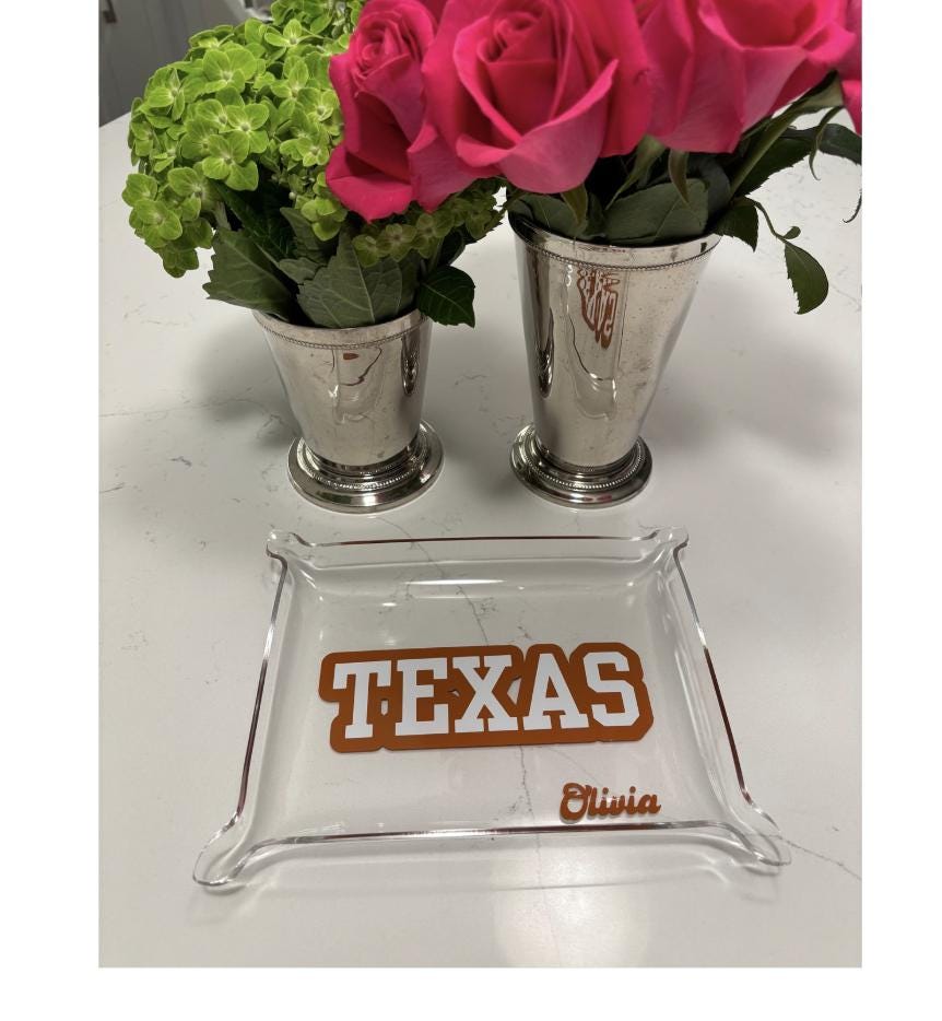 personalized classic college 6" x 8" acrylic pinch tray Texas with your name