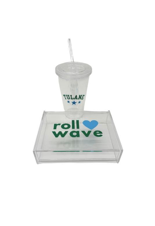 19 ounce clear acrylic bottle with straw- Tulane University