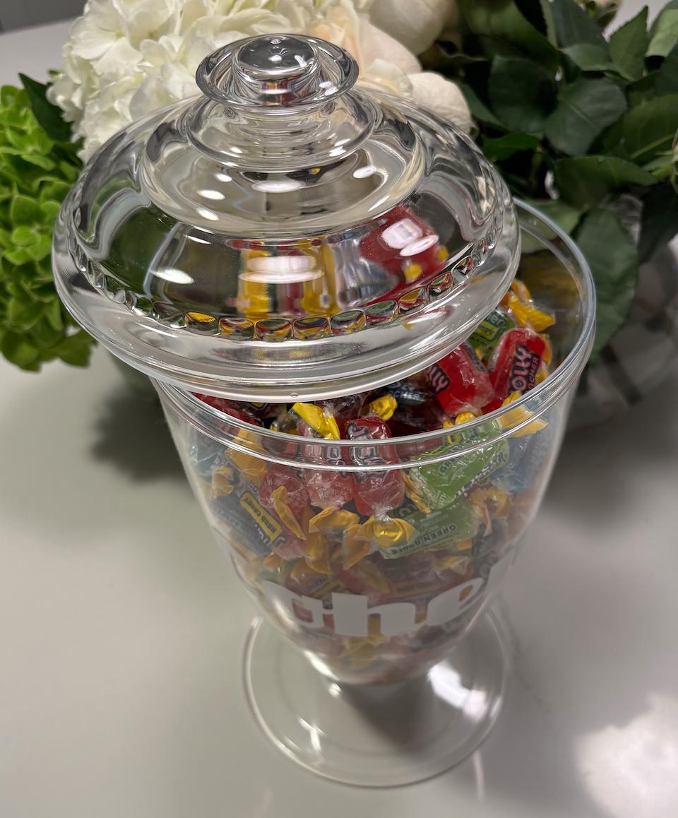 personalized 6" x 12" clear acrylic tall candy jar