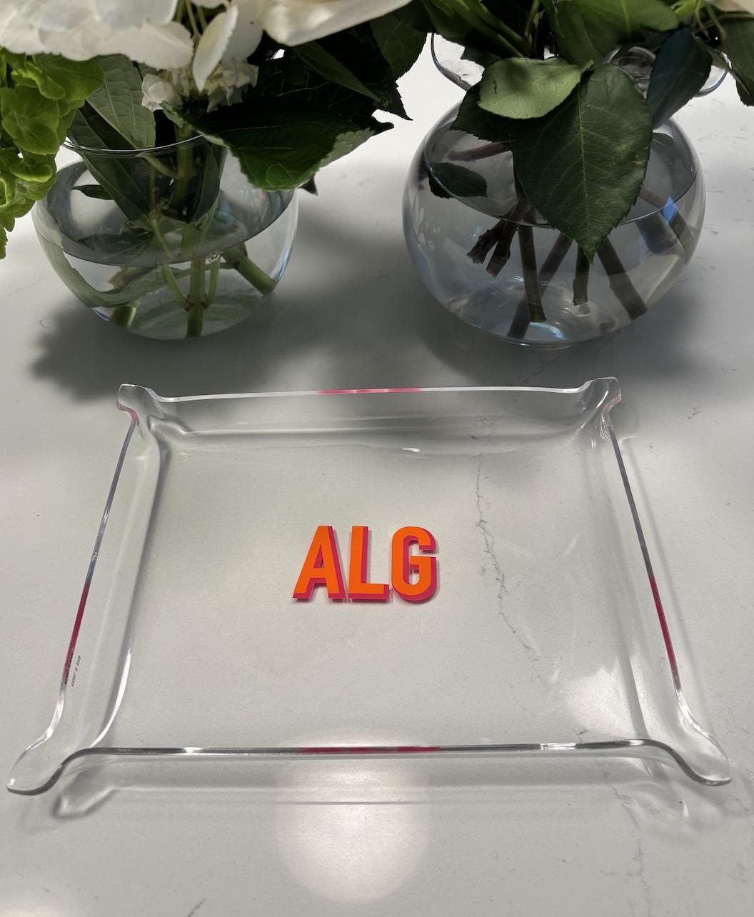 personalized classic 6" x 8" modern monogrammed clear acrylic Pinch Tray