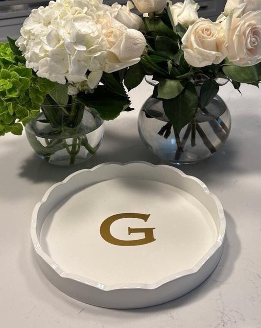 Personalized 10" white wood scalloped tray