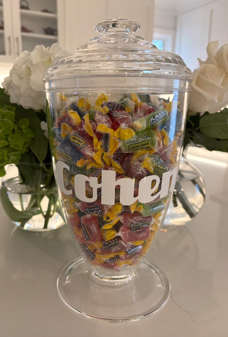 personalized 6" x 12" clear acrylic tall candy jar