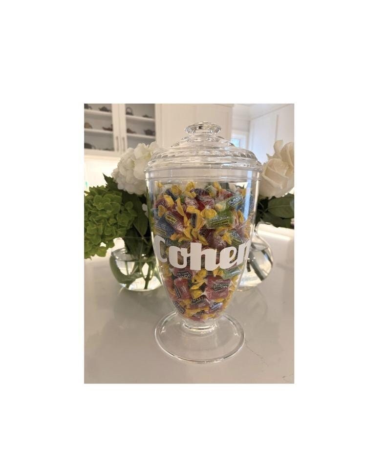 personalized 6" x 12" clear acrylic tall candy jar