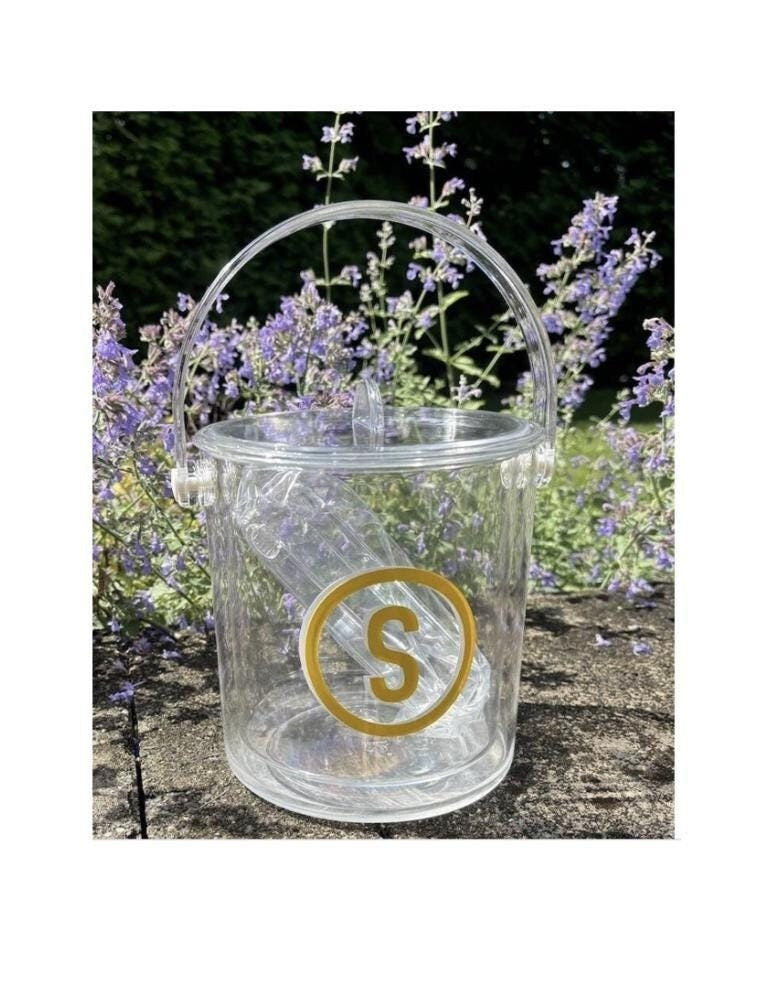 Acrylic 1 1/2 qt double wall customizable ice bucket - circle monogram