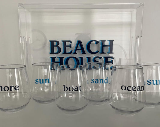 Personalized 11" x 14"  acrylic tray with vinyl BEACH HOUSE in the center