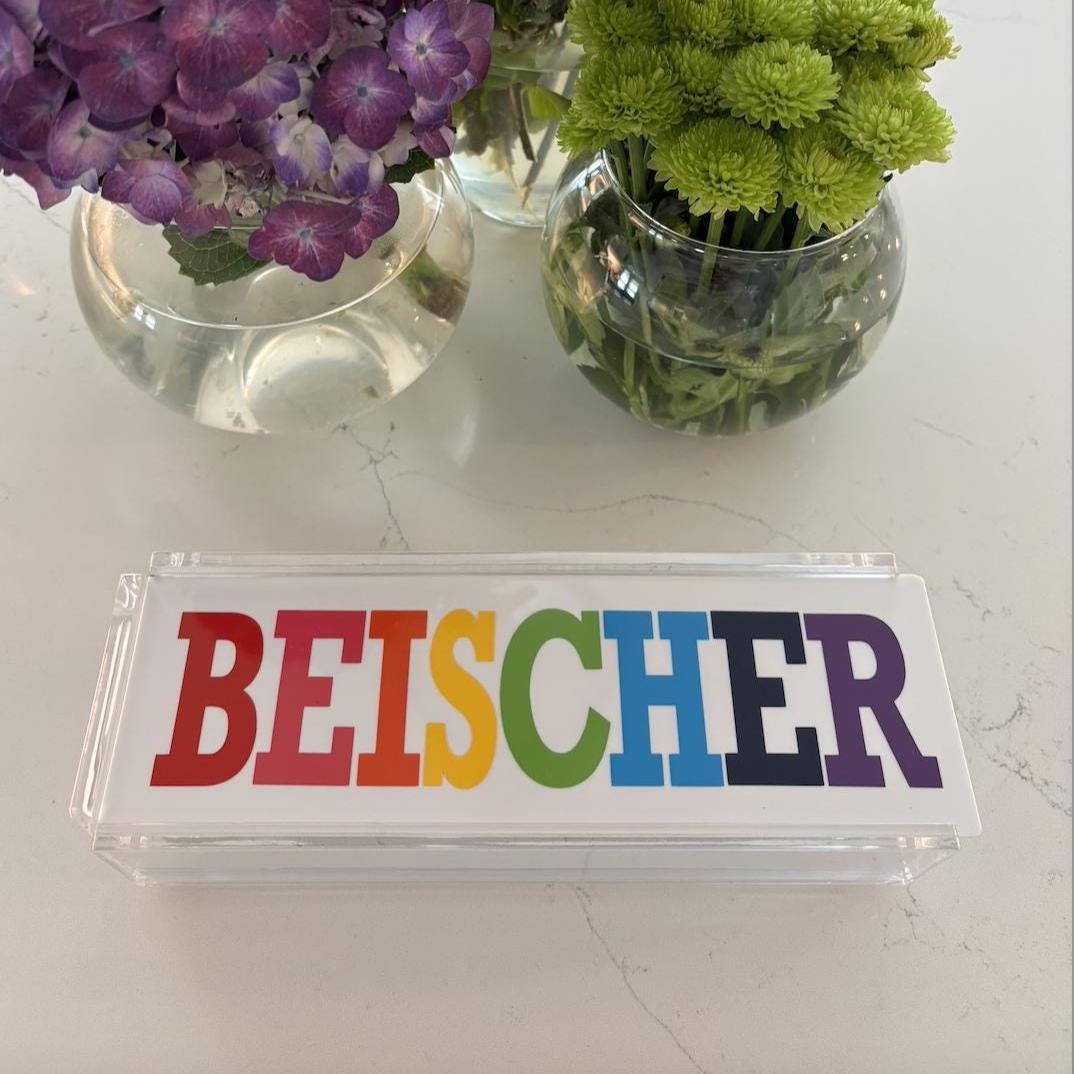 Personalized luxury acrylic rummikub set - custom name on opaque white lid