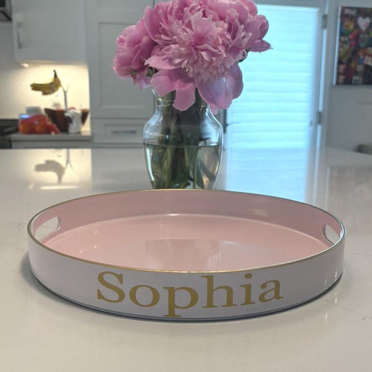 Personalized round tray with name on the edge