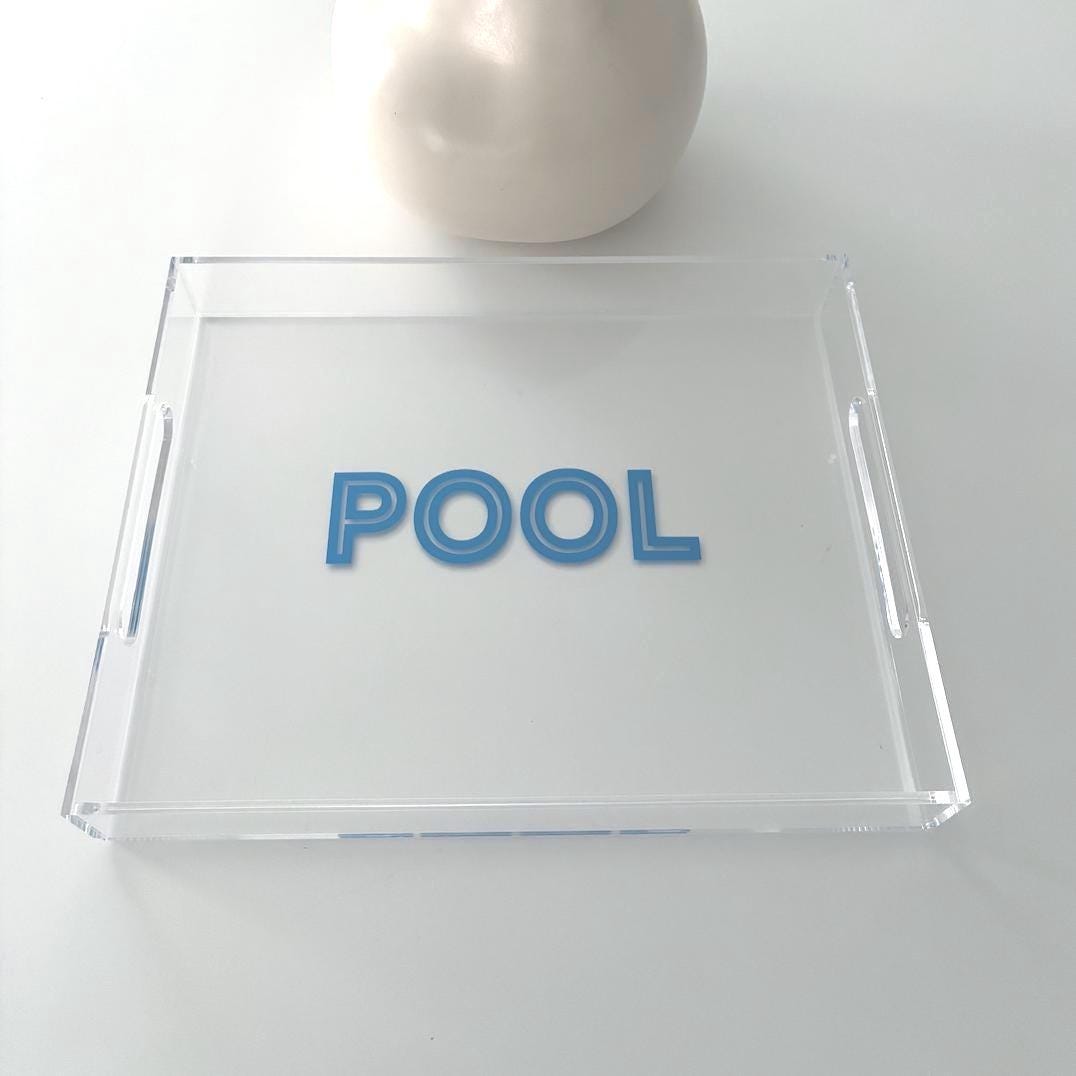 Personalized acrylic tray with POOL in the center