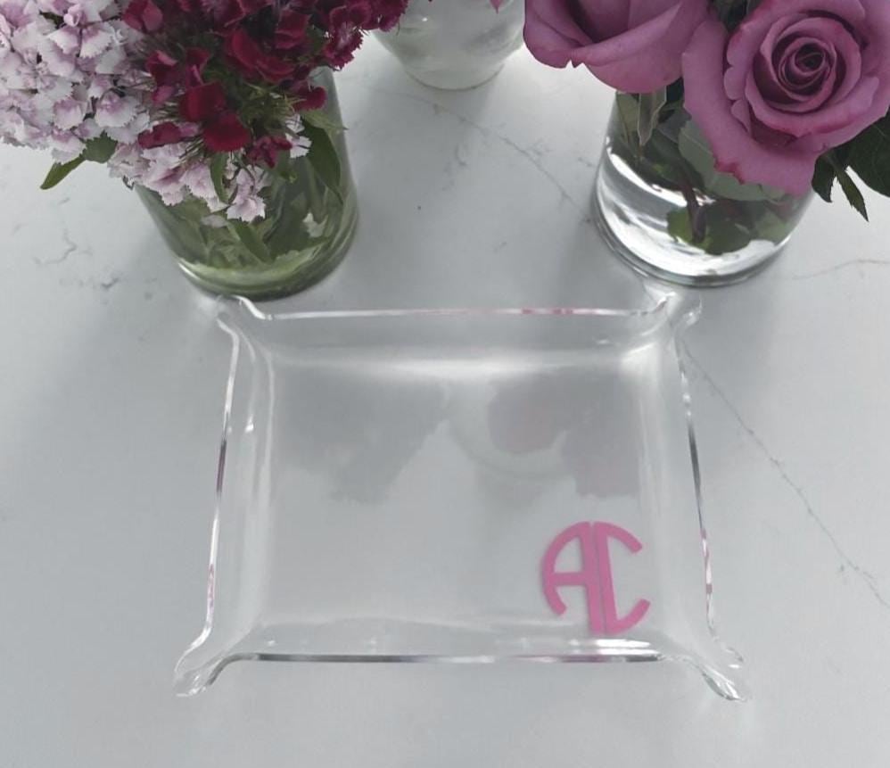 Personalized acrylic pinch tray - 2 letter monogram