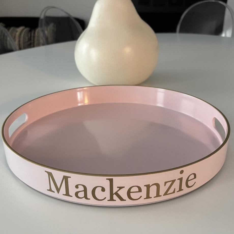 Personalized round tray with name on the edge