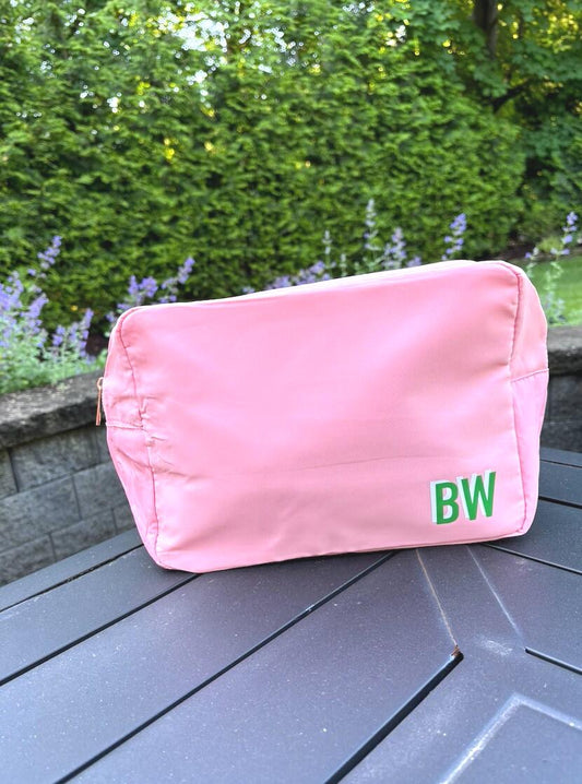 Personalized nylon makeup bag -x large pink