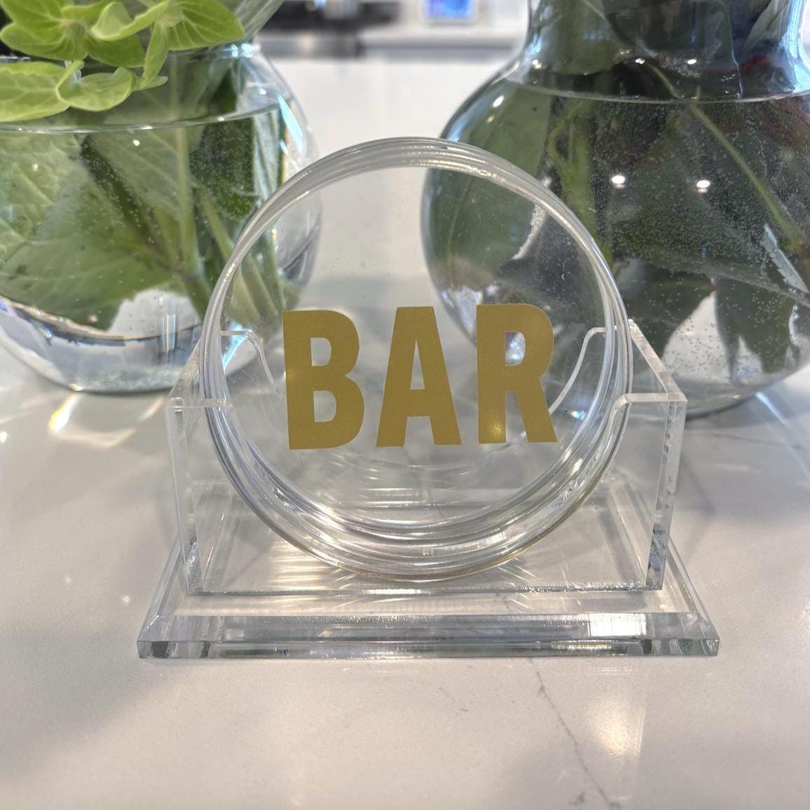 Personalized acrylic round BAR coasters - set of 4
