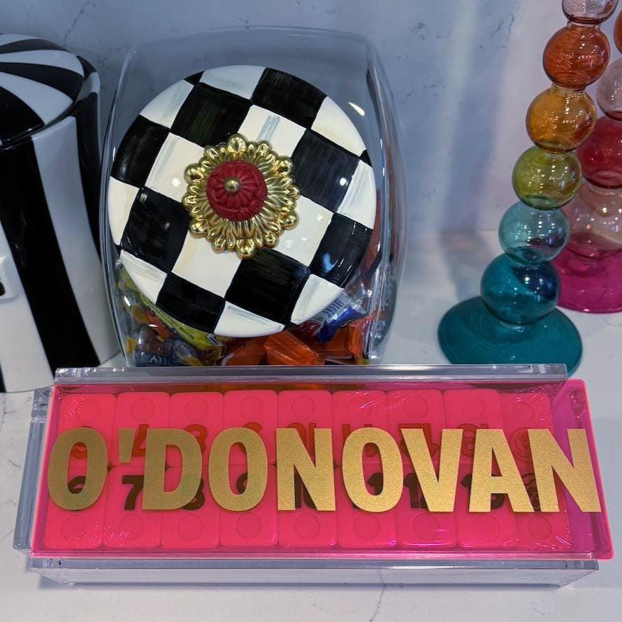 personalized luxury acrylic rummikub set - transparent hot pink