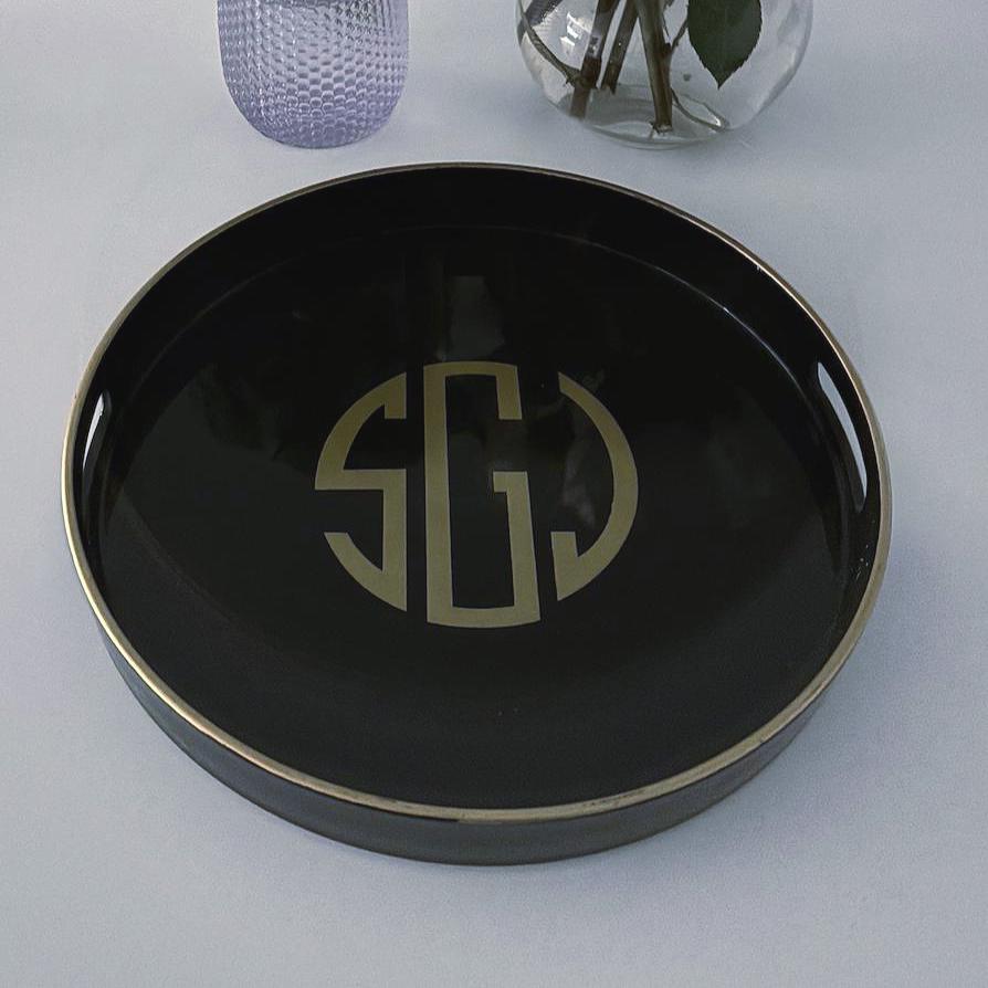 Personalized round tray - modern monogram