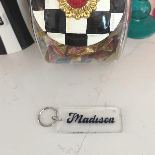 Personalized acrylic rectangle monogram keychain with your name