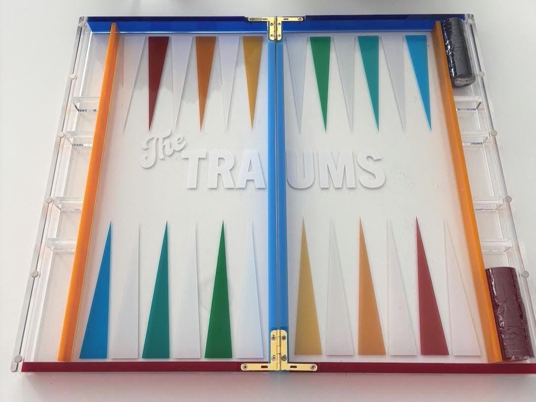 personalized acrylic backgammon set with monogrammed tiles - 14" board - multi colored