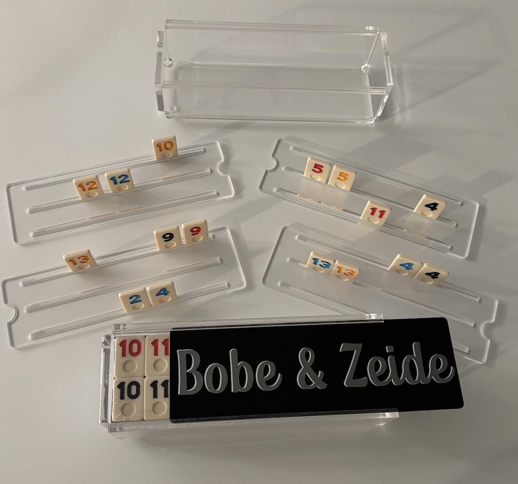 Personalized luxury acrylic rummikub set - custom name on opaque white lid