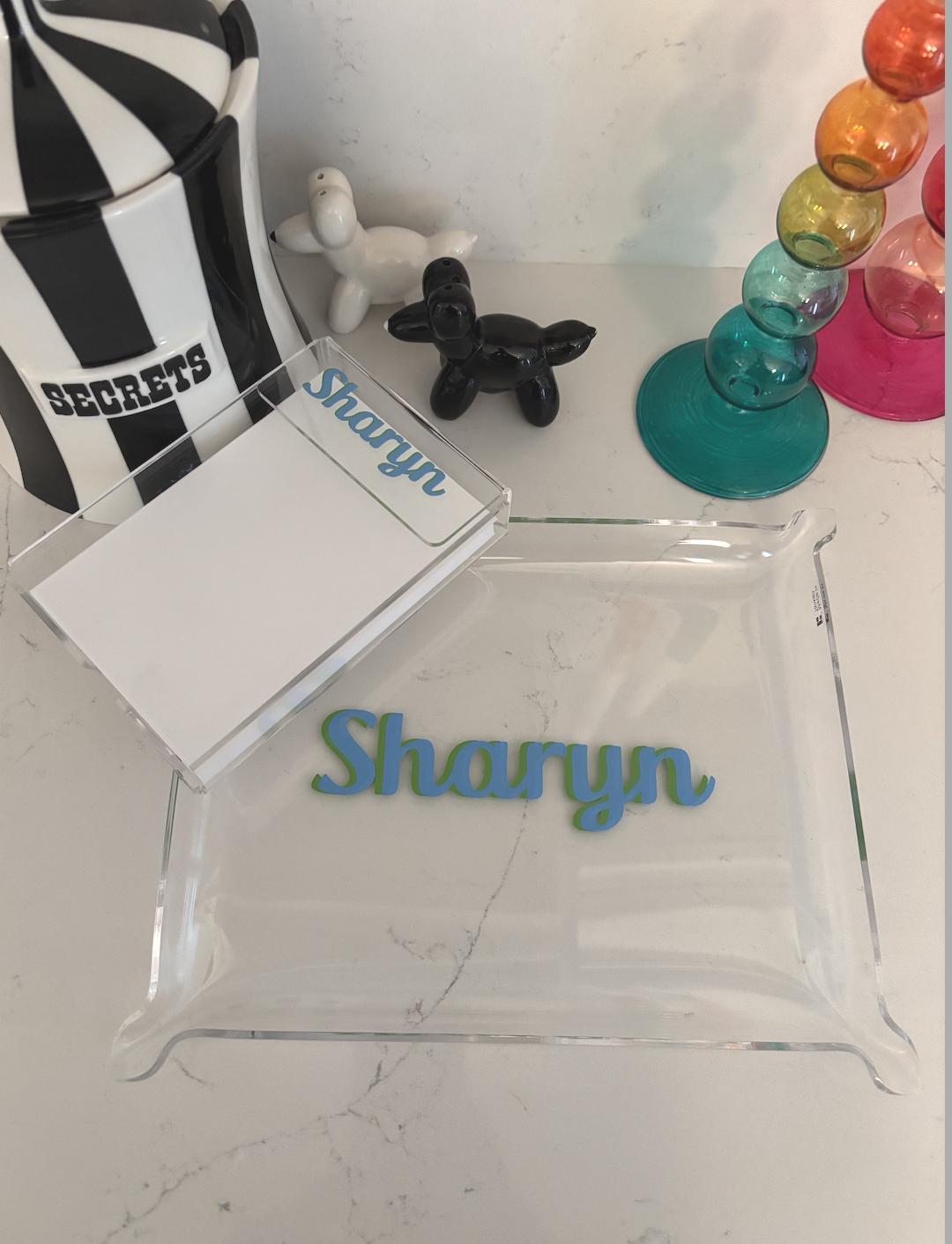 Personalized acrylic pinch tray and memo pad set