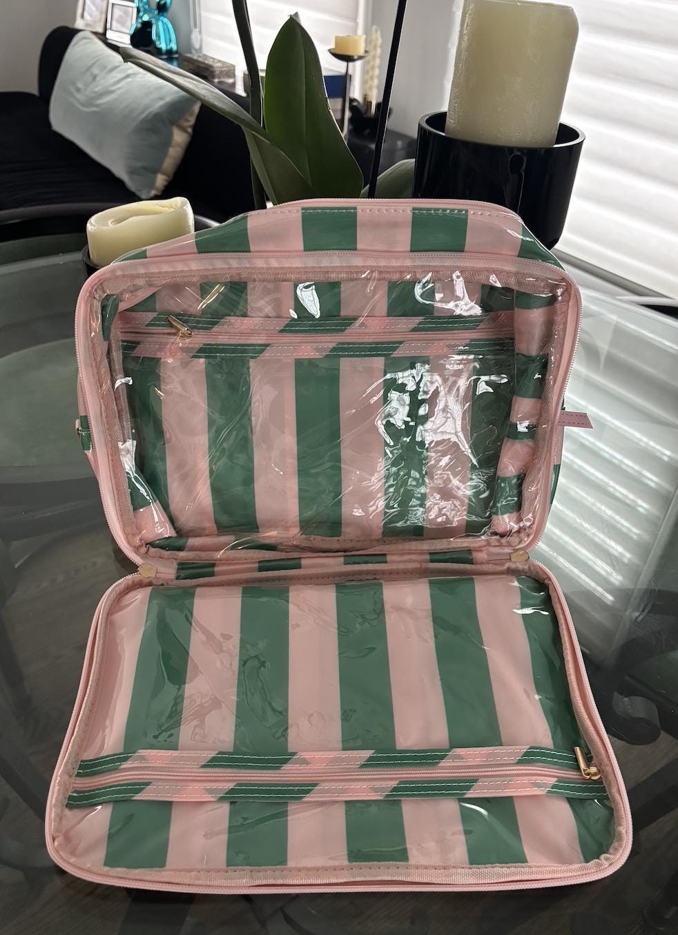 Personalized coated makeup bag with tassle closure-pale pink/white-  x large