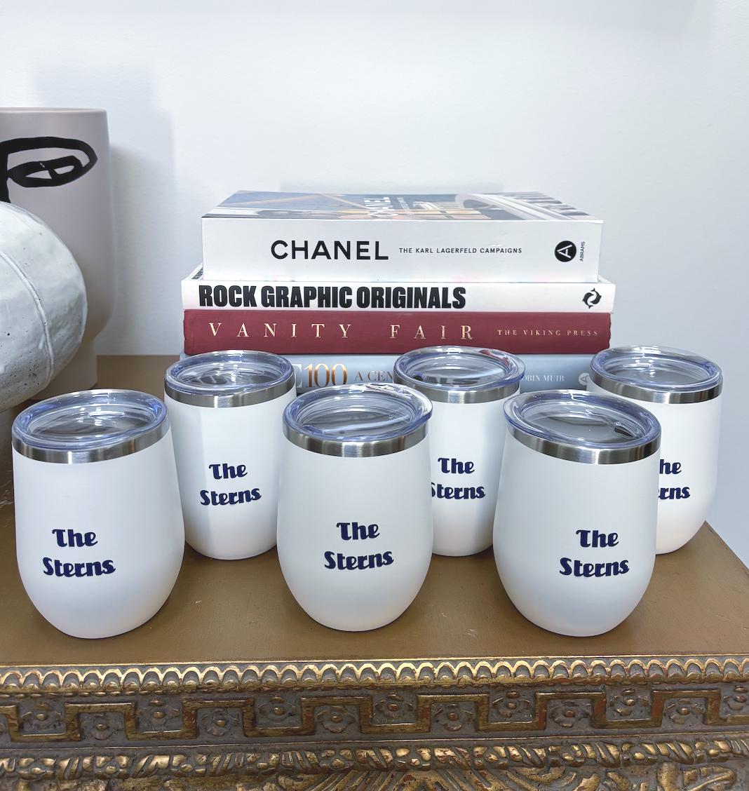 personalized stainless steel white tumbler- personalized set of 6